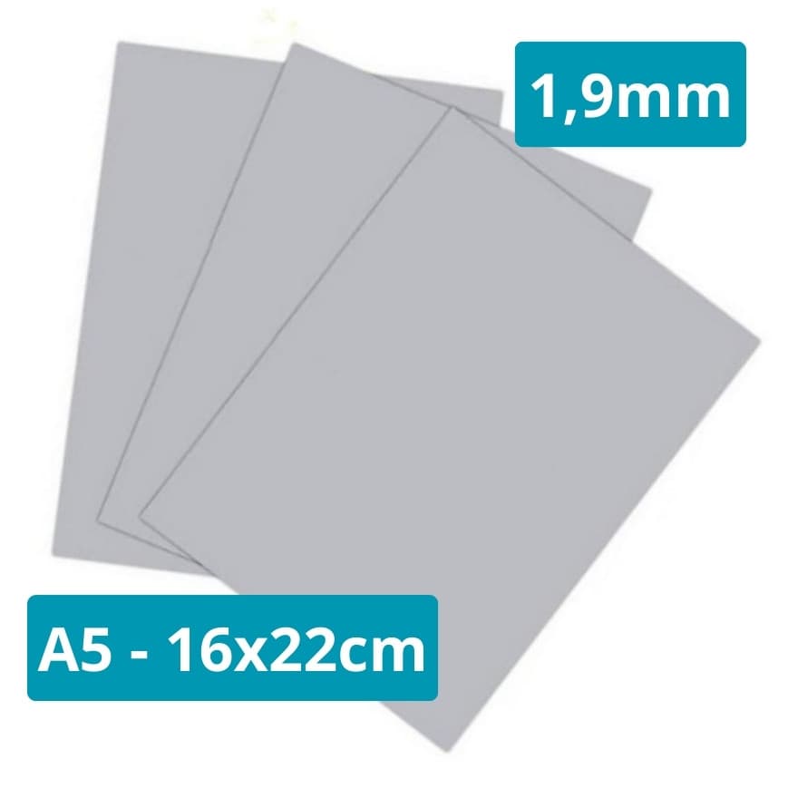Papel Capa Dura Holler 1,9mm A5 16x22cm para Encadernação e Cartonagem - 2, 4, 6, 8 ou 10 unidades