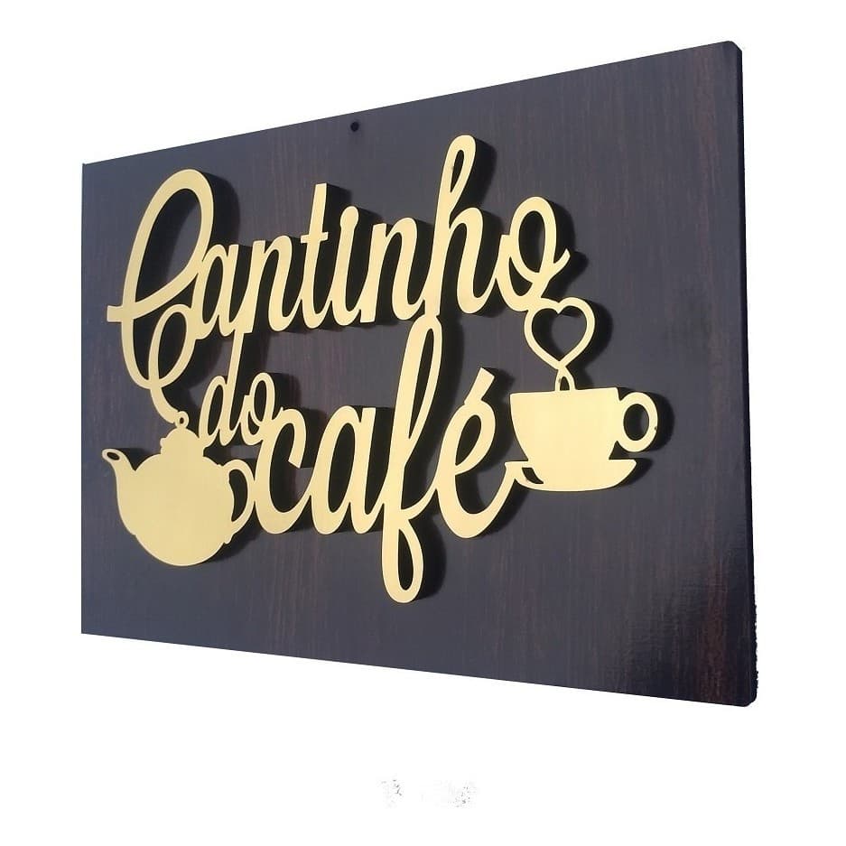 Placa Decorativa Retrô Cantinho Café Dourada Lazer 31 X 22