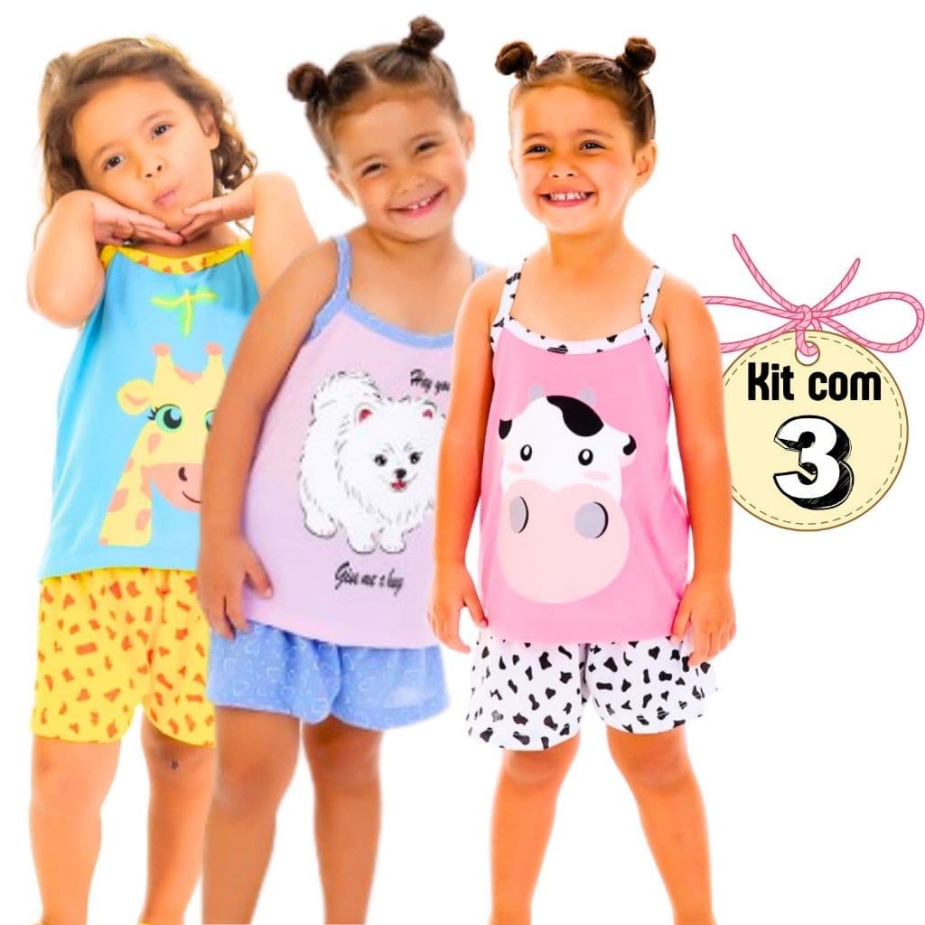 Kit 3 Baby Doll Infantil Verão Alcinha Regata Estampas Variadas