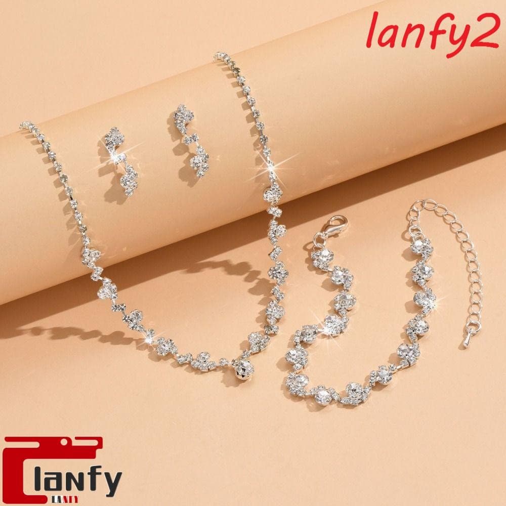 Brincos LANFY , Conjunto De Joias De Cristal Requintado Brilhante , Colar Com Pulseira De Diamante De Strass Feminino