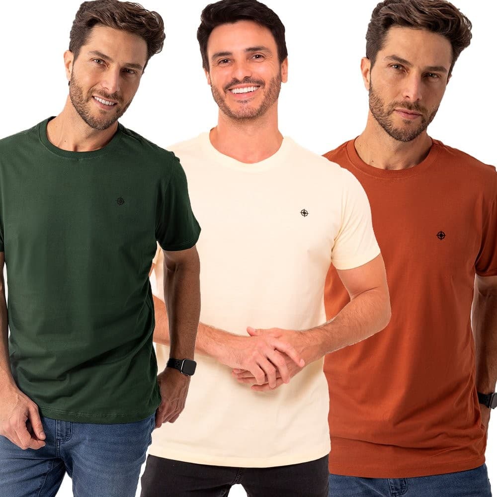 Kit 3 Camisetas Masculina Algodão Premium Casual Costura Reforçada
