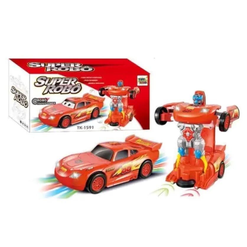 Carrinho Transformers Robô McQueen Com Som Luzes Bate E Volta CarroA  Pilha