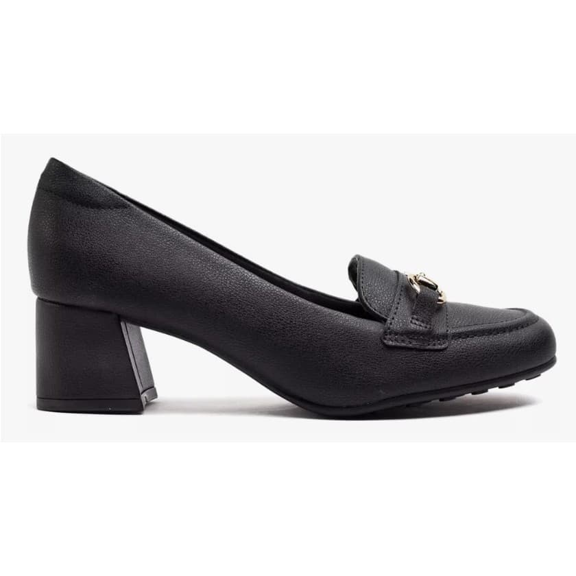 Sapato Feminino Salto Bloco Modare Preto Design Elegante Detalhe Dourado Conforto Estilo Sofisticado