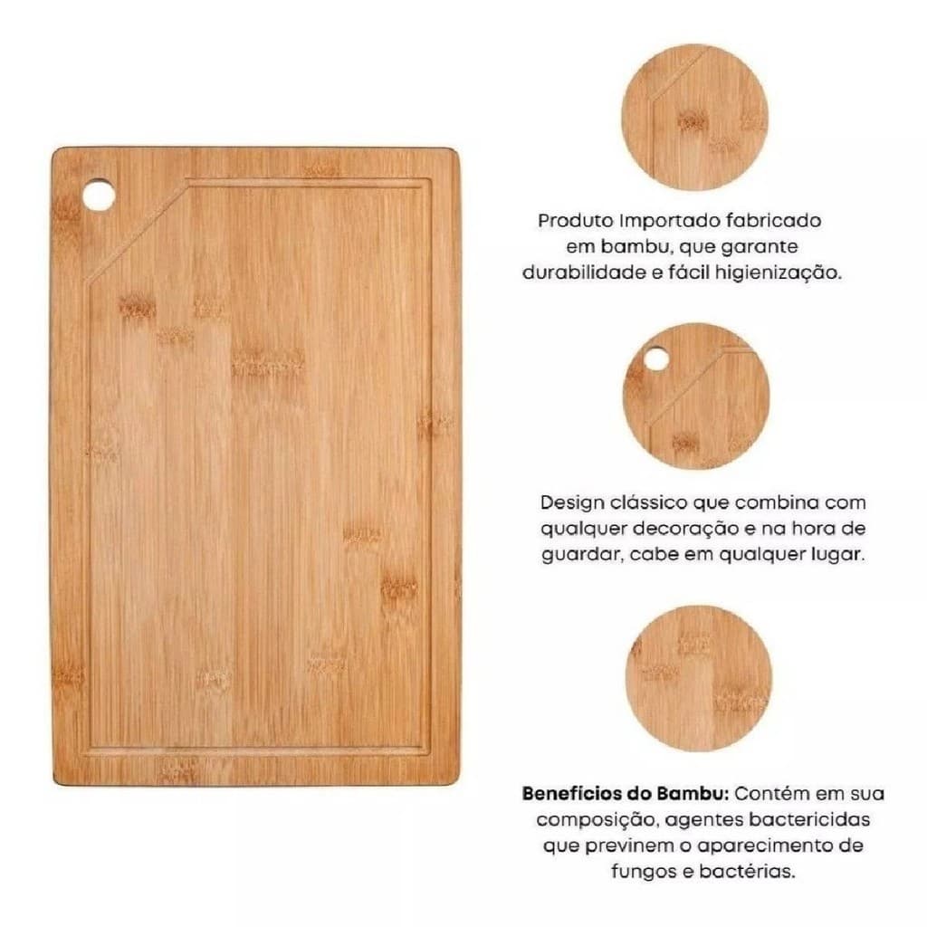 Tábua De Bambu 28X18cm Para Churrasco Legumes Queijos Frutas Tábua de Corte