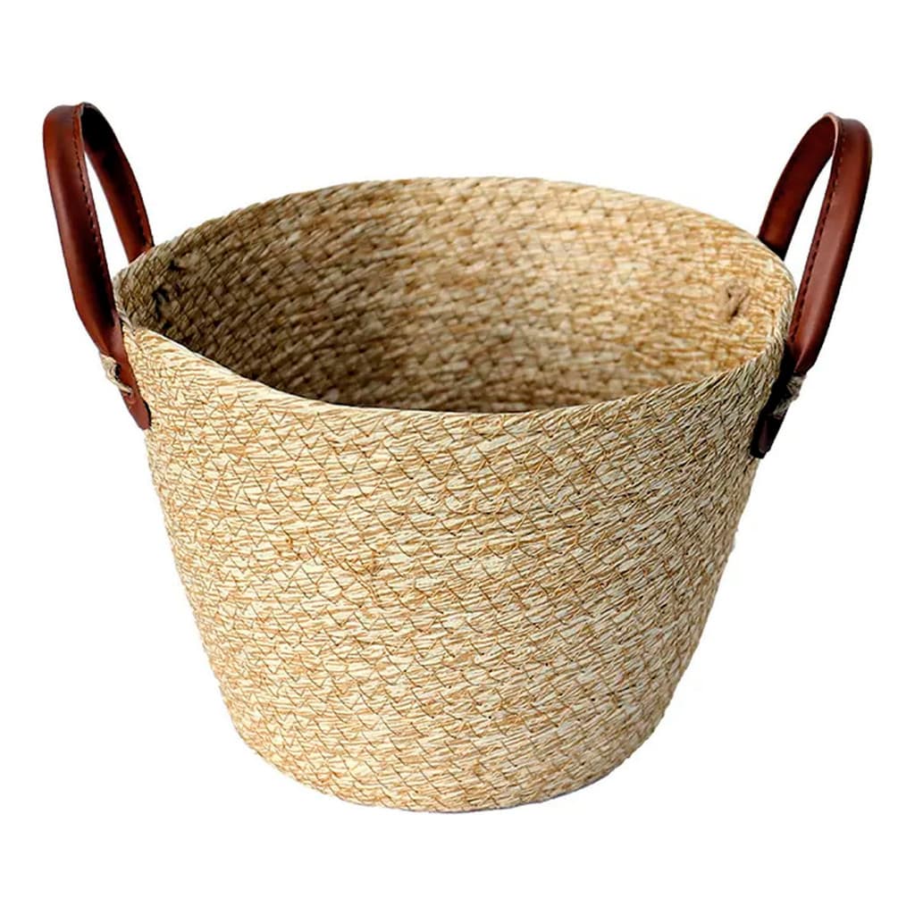 Cesto Organizador de Fibra Natural Com Alça 24x18cm Mocca