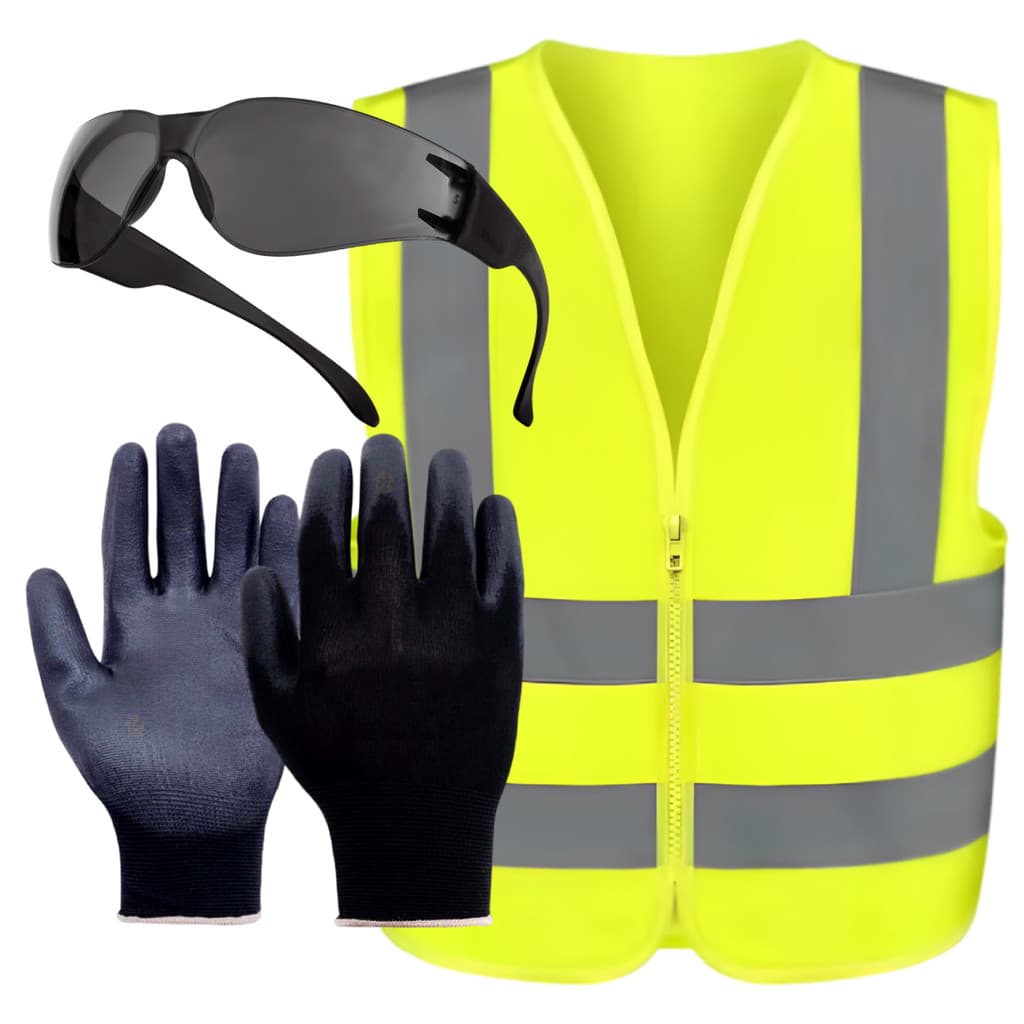 KIT Entregador Colete Amarelo G, Luva G, Óculos Cinza