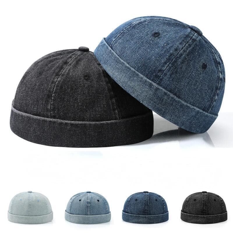 2025 Denim Brimless Crânios Boné De Algodão Do Vintage Masculino Ajustável Senhorio Docker Multipurpos Gorro Chapéus Str