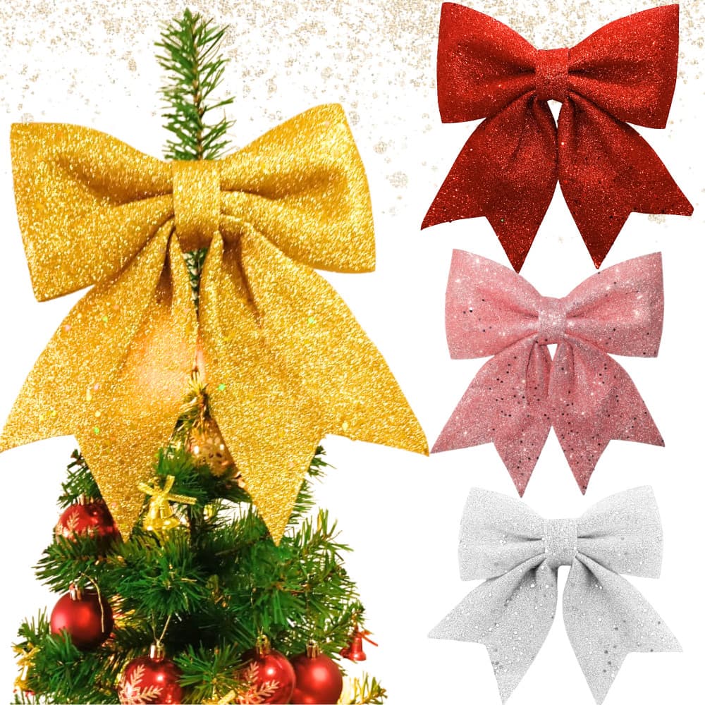 Laço Grande Natal Luxo Glitter 28cm x 24cm Para Decoração