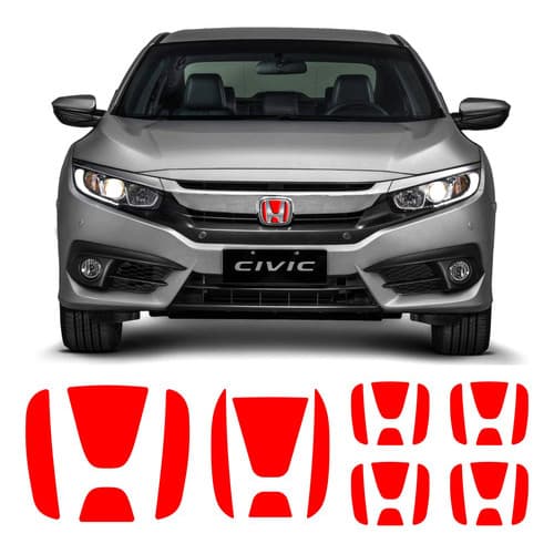 Kit Emblemas Civic G10 2017/2019 Vermelho Refletivo