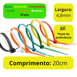 Abraçadeira De Nylon Cinta Plástica Enforca Gato 100 un - 20cm x 4,8mm Colorida - Preta e Branca