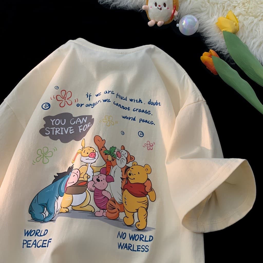 Camiseta De Manga Curta Feminina Estampada Casual Coreana De Pescoço Redondo Solto Roupa