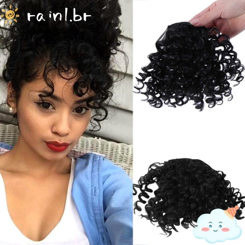 RAIN1 Peruca Franja Encaracolada , Clipe Afro Curto Em Postiços De Cabelo , Extensões Resistentes Ao Calor Peças