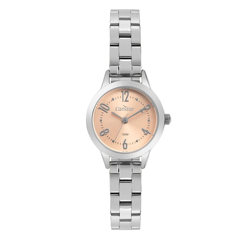 Mini Relógio Feminino Condor Prateado Rosé Pequeno Analógico