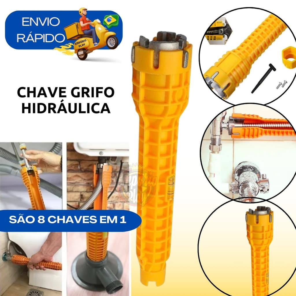 Kit Chave Inglesa Grifo Hidráulico 8x1 Multiuso Pia Torneira Encanamento Ferramenta Reparos