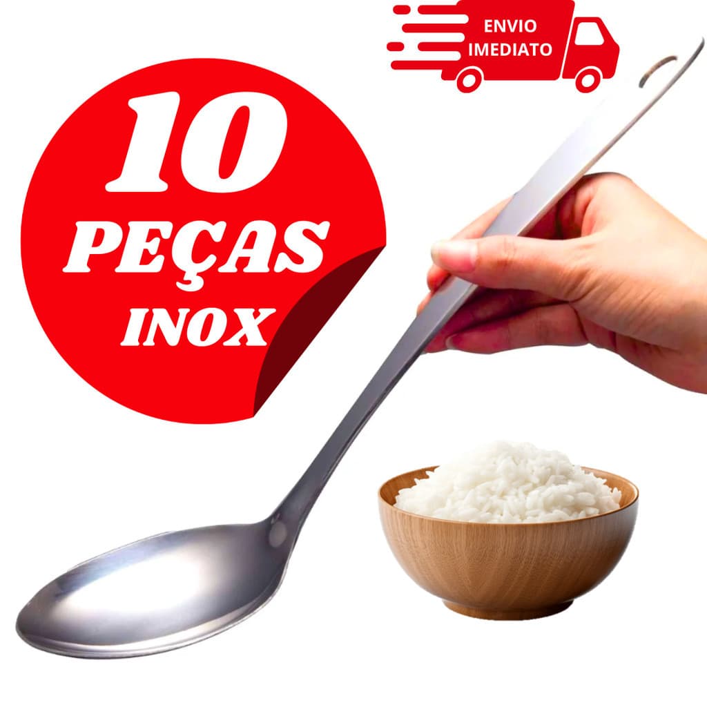 Kit com 10 Colheres de Inox para Arroz Ideal Para Cozinha De Casa e Restaurante