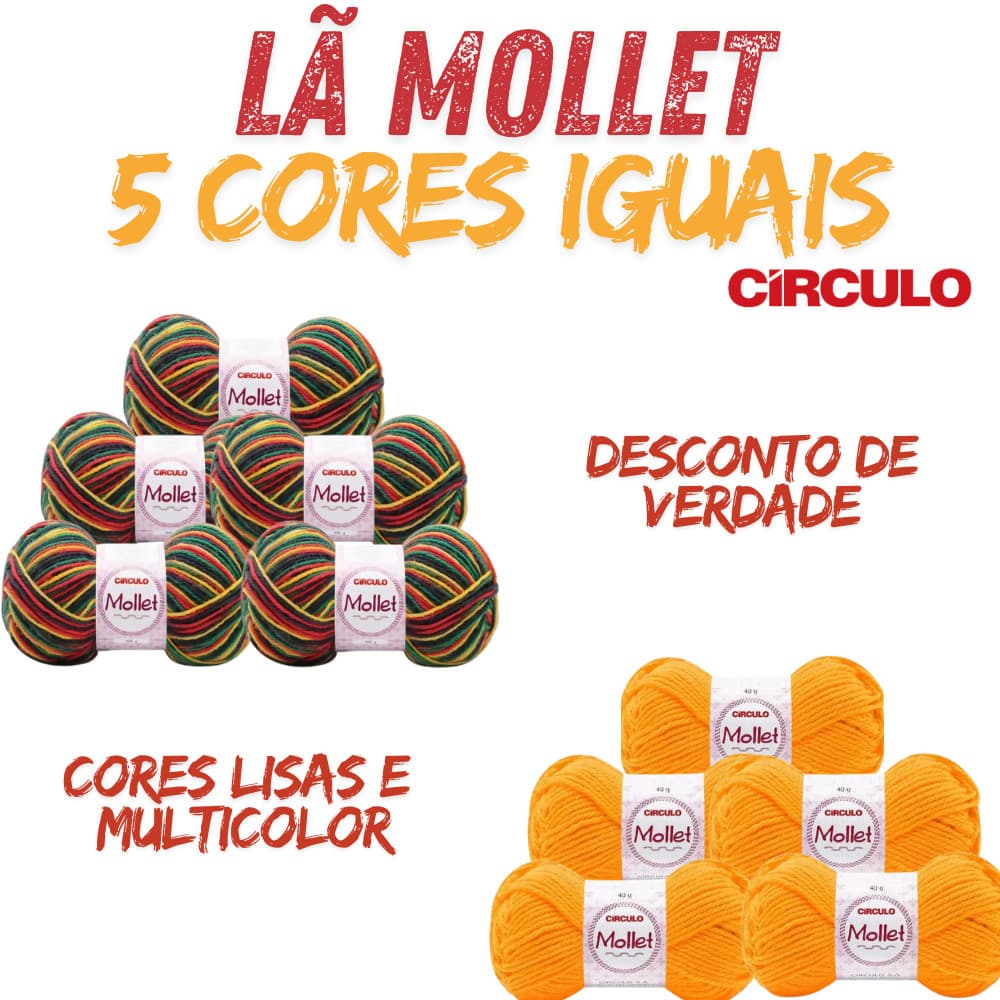Kit de Fio Lã Mollet 40g Circulo - kit com 5 cores iguais