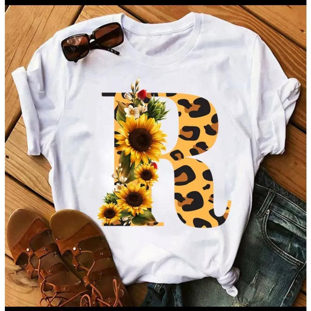 Camiseta Personalizada Letra Alfabeto Girassol