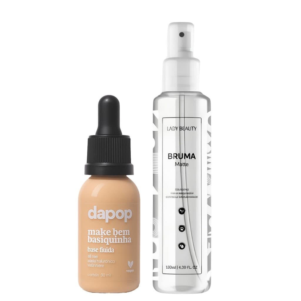 Kit Base Fluída Make Bem Basiquinha Dapop + Bruma Matte Fixadora de Maquiagem Lady Beauty