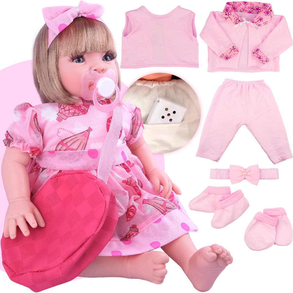 Boneca Reborn Bebê Realista Menina Promoção CHUPETA BOLSINHA E ROUPA EXTRA Fala de Verdade Frases