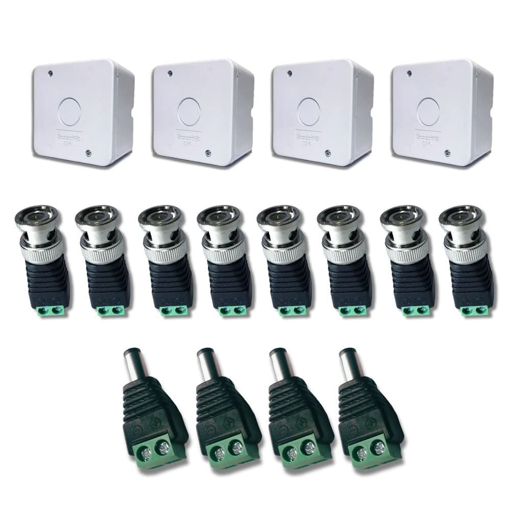 KIT 4 Caixas Sobrepor Stilus Simples Branca com 8 Conectores BNC & 4 Conectores P4 Macho CFTV
