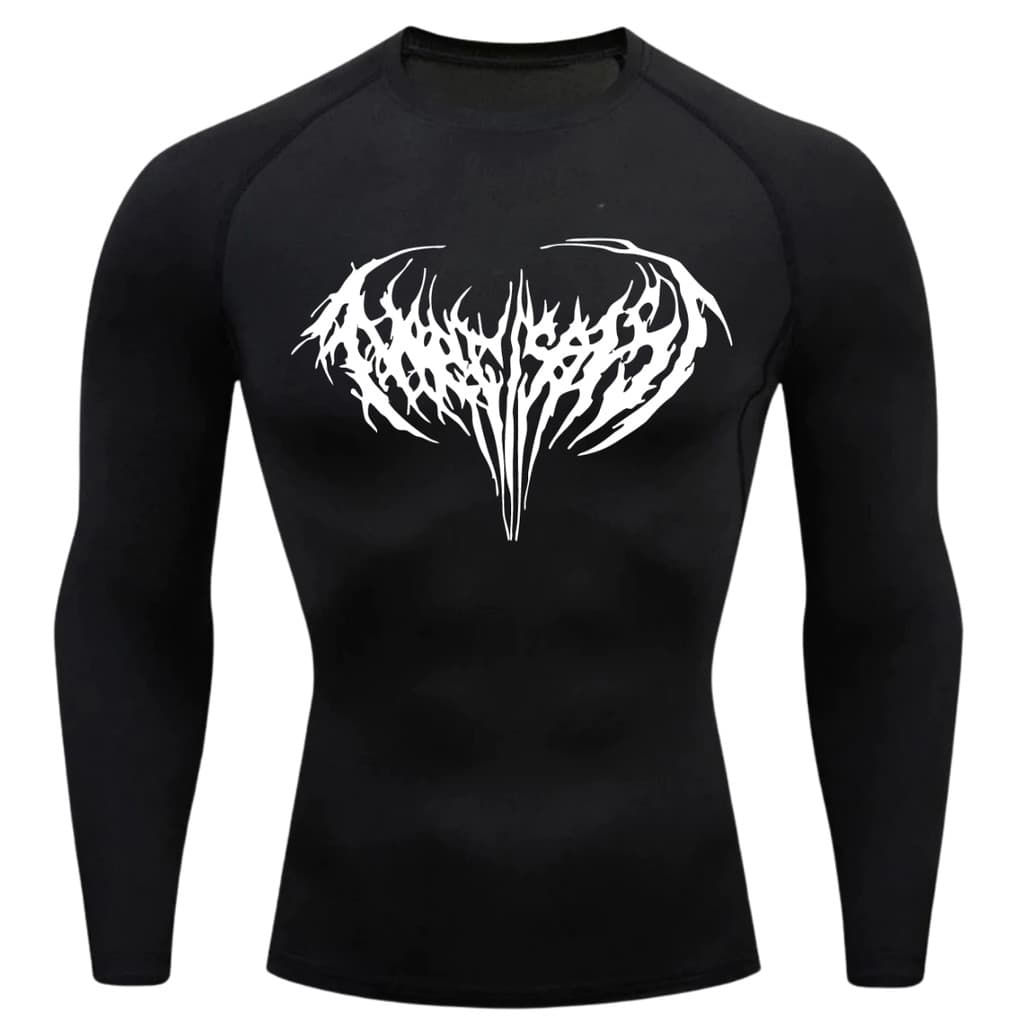 Camiseta Compressão Proteção Uv Estampada Na Frente Tecido Gelado Segunda Pele Manga Longa Cyber Tribal Narcissist