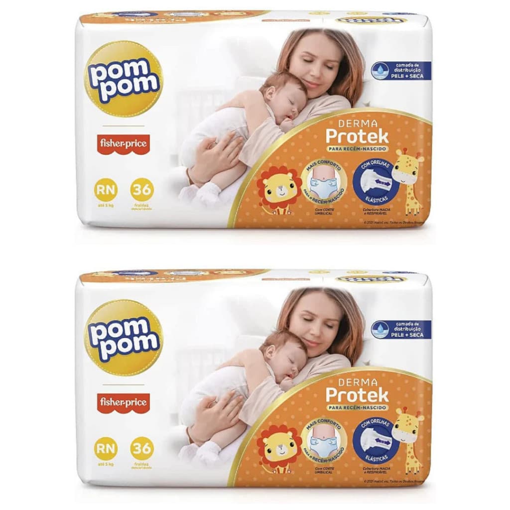 Kit 2 Fraldas Pom Pom Derma Protek Mega - Escolha o Tamanho