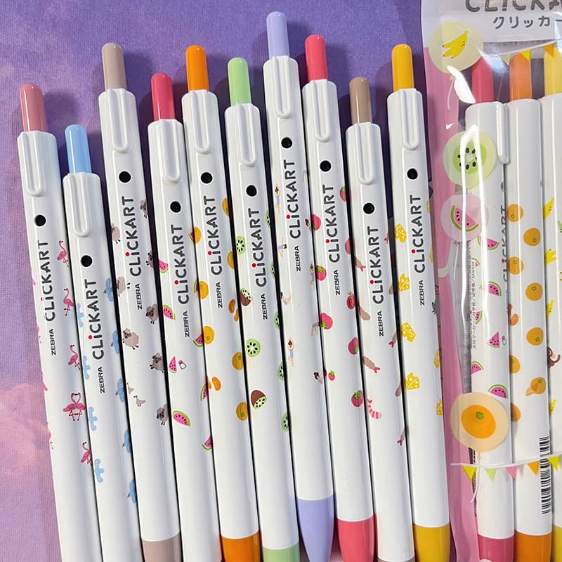Caneta Retrátil de Aquarela Zebra Clickart Frutas e Animais Edição Limitada de 5º Aniversário para Anotações e Marcação,
