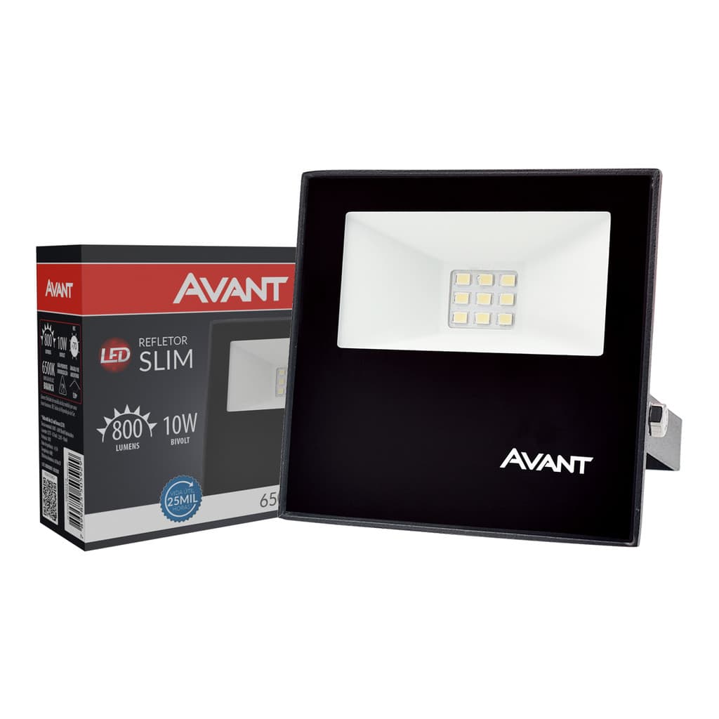 Refletor Led Slim 10w 750lm 6500k Bivolt Ip65 Avant