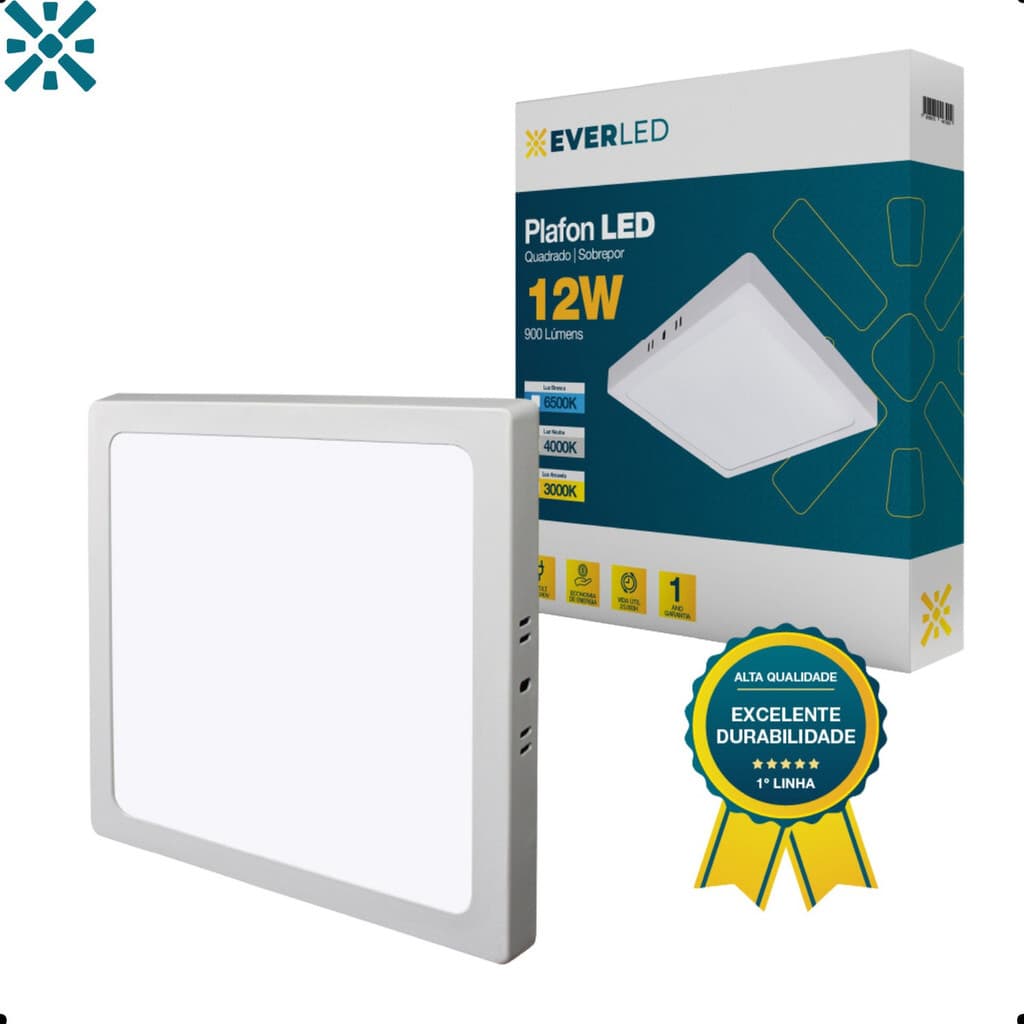 Plafon Painel Led Sobrepor Quadrado Branco 6500k 17x17 12w