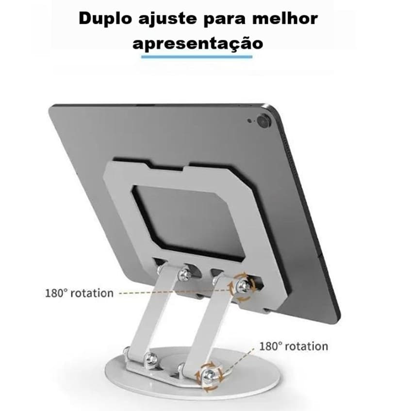 Suporte de Mesa com base redonda 360 Graus, Suporte de Alumínio e Ajustável Antiderrapante para Tablet  e Celular