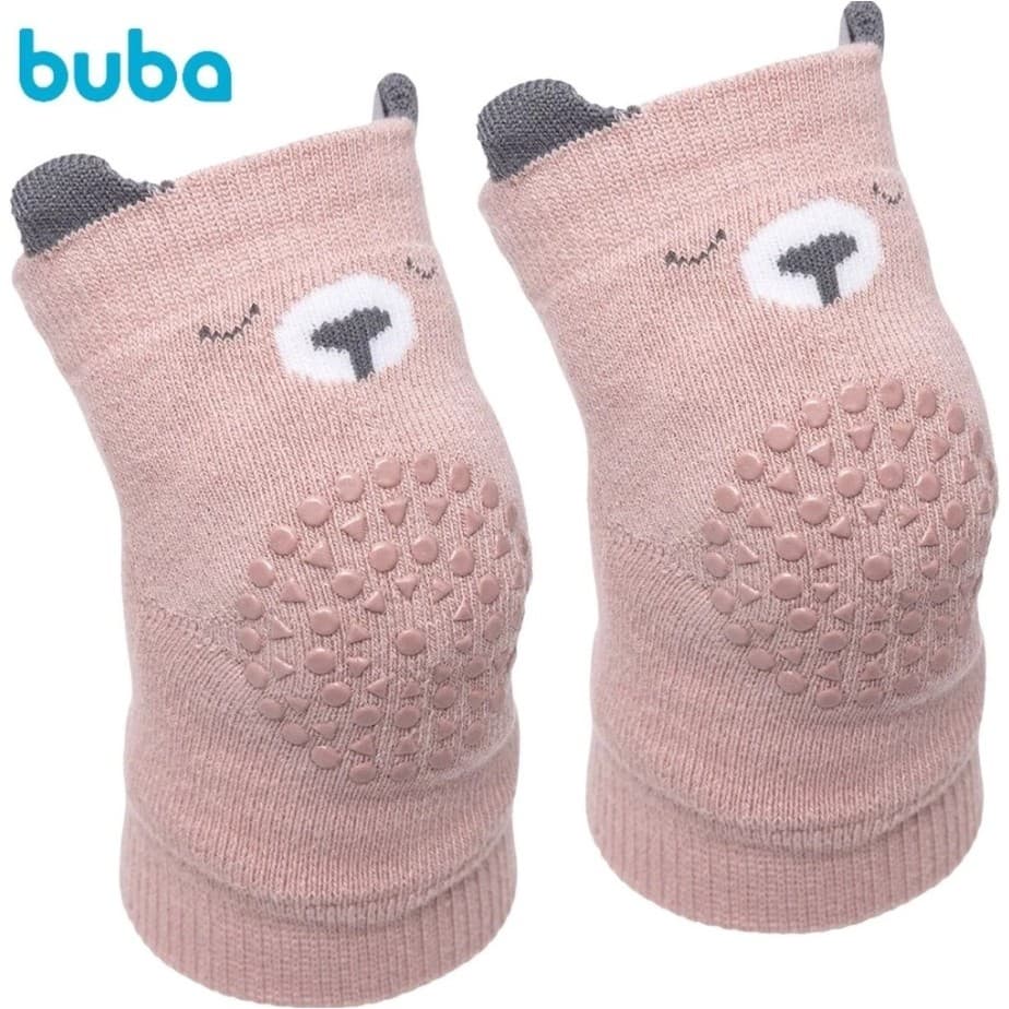Joelheira Antiderrapante Proteção Joelho Bebê +6 Meses com Estampa Animal Engatinhar Rosa Urso Buba