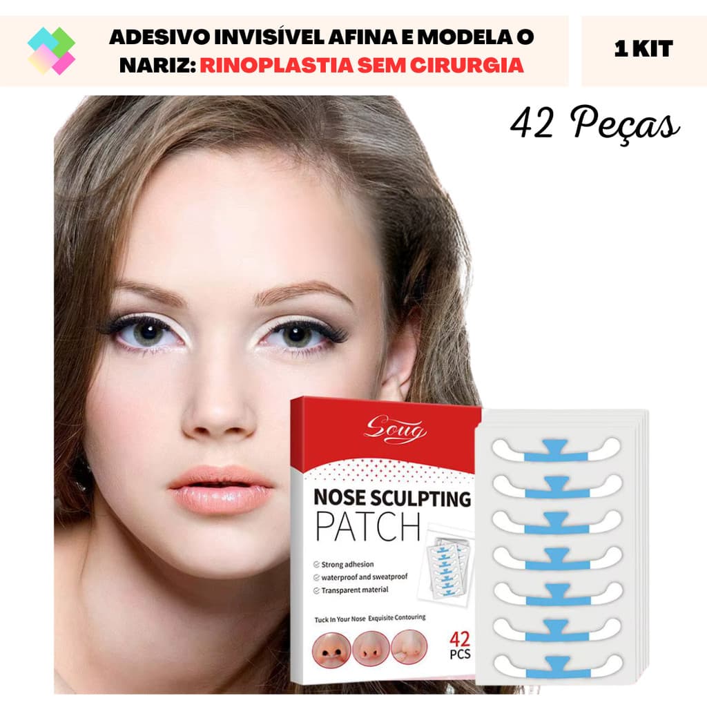 Adesivo Invisível para Afinar e Modelar o Nariz - Rinoplastia Sem Cirurgia (42 Peças)