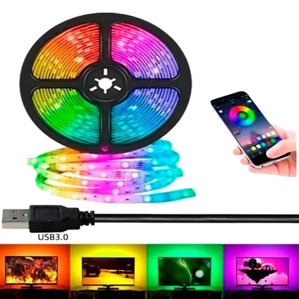 Fita Led Rgb 5050 16 Milhões De Cores Controle Via Bluetooth E App Ip65 5 Metros Dc5v