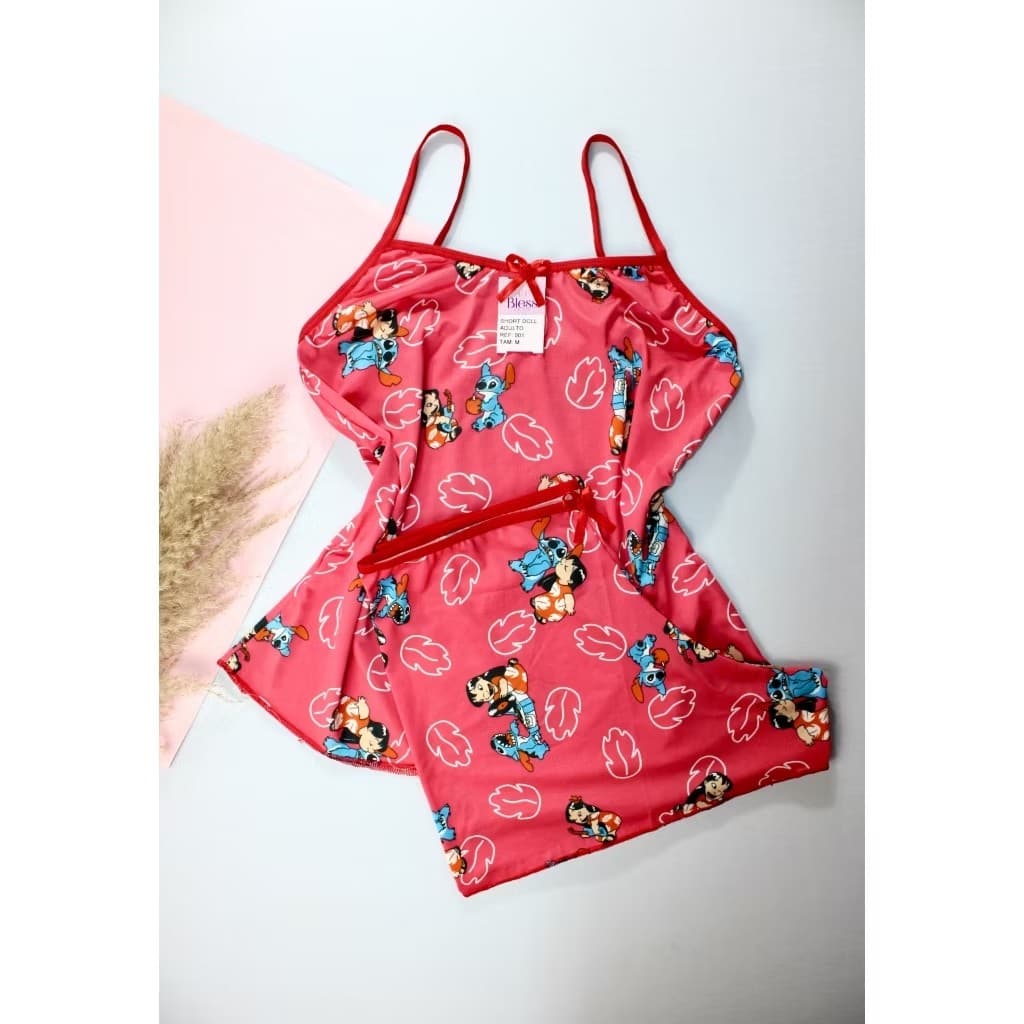 k/3 Baby Doll Estampado Stitch personagens pijama short doll