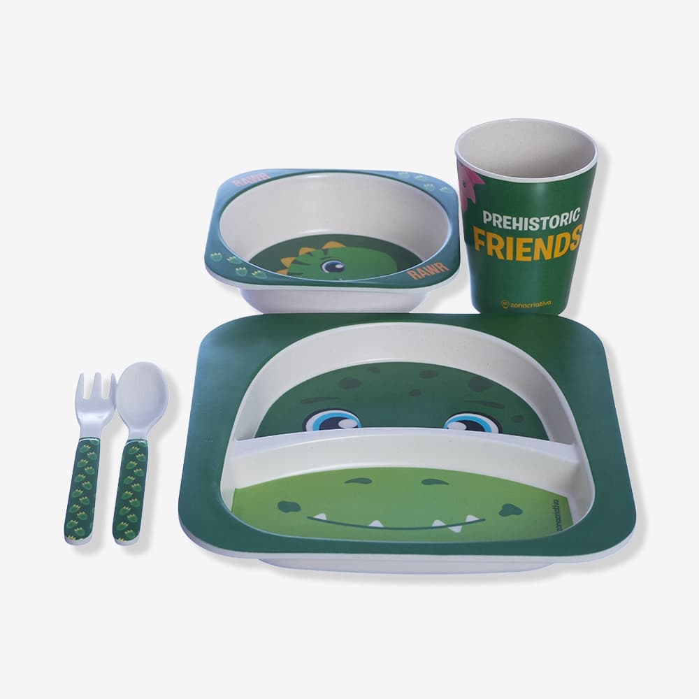 Kit Alimentação Infantil Dinossauro Com Copo Bowl Prato AA0170
