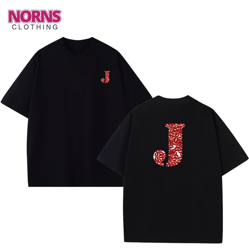 T-shirt Masculina Feminina Letra J Estampa Natal Algodão Streetwear Hip-Hop