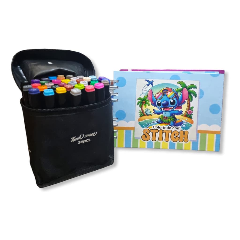 Kit Livrinho De Pintura + 36 Canetinhas Ponta Dupla Marcadoras Coloridas Desenhos Passa Tempo Anti-stress