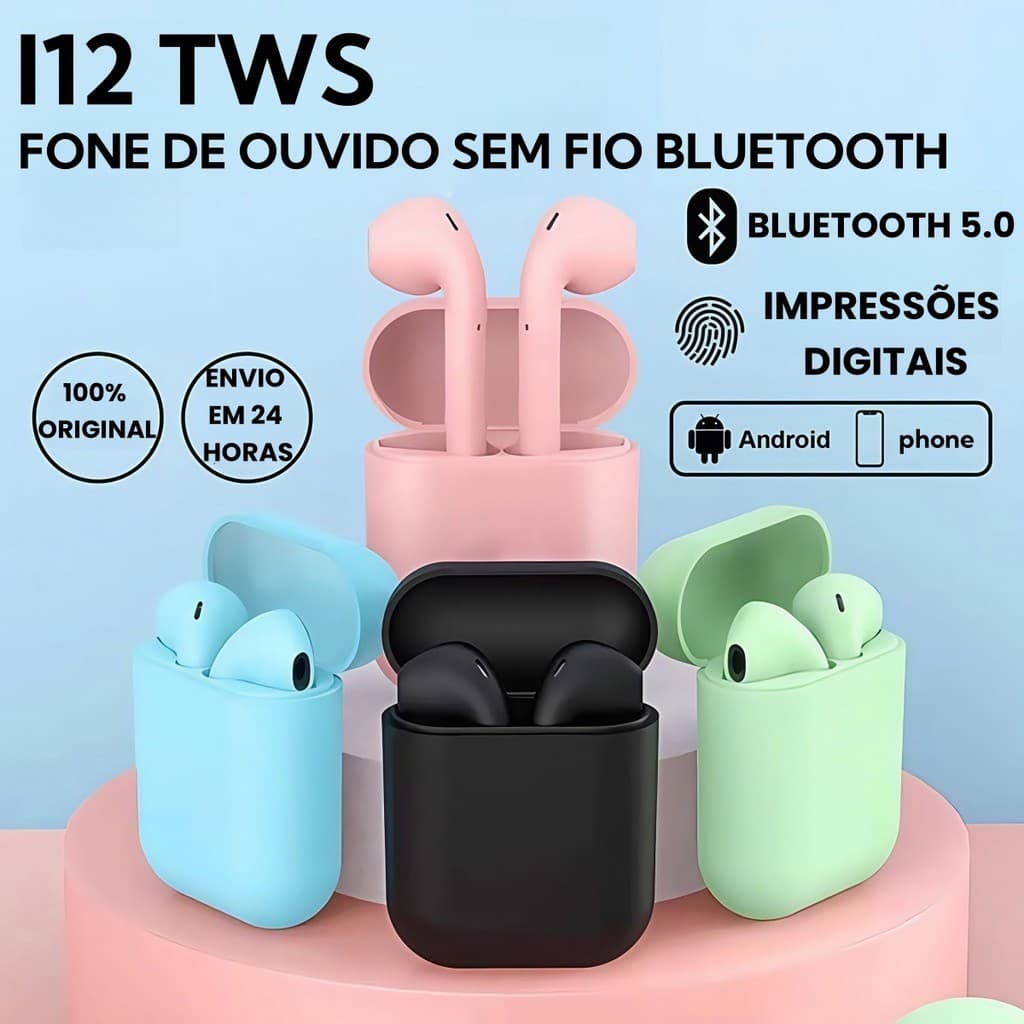 Fone de Ouvido i12 TWS Sem fio Bluetooth Fones Estéreo Intra-Auriculares Microfone Yan