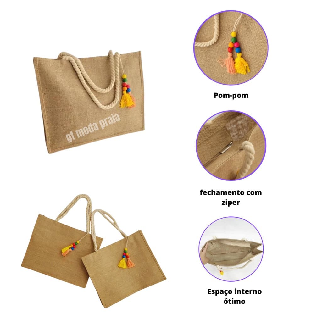 Bolsa Feminina Praia Juta Quadrada Verão Chaveiro Promoção Shopee