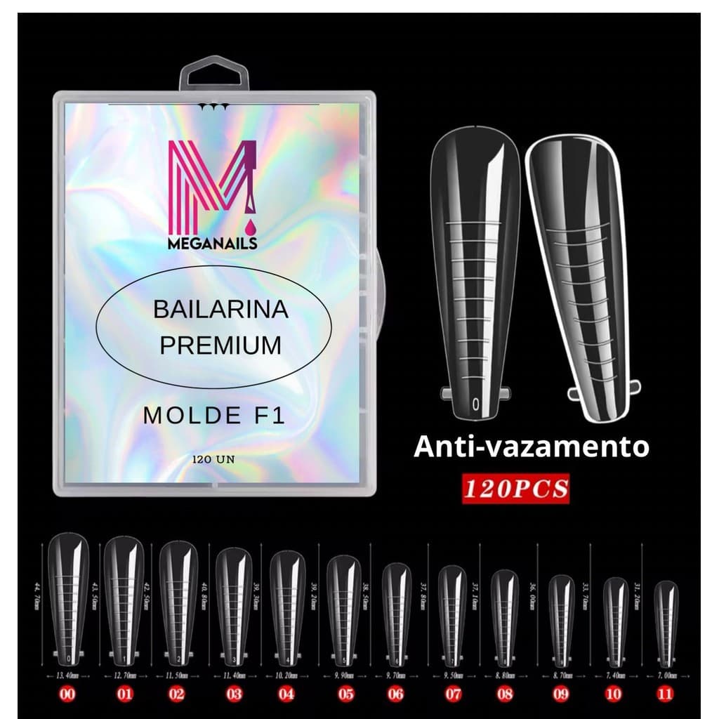 Molde F1 para unhas Meganails 120unidade baixo