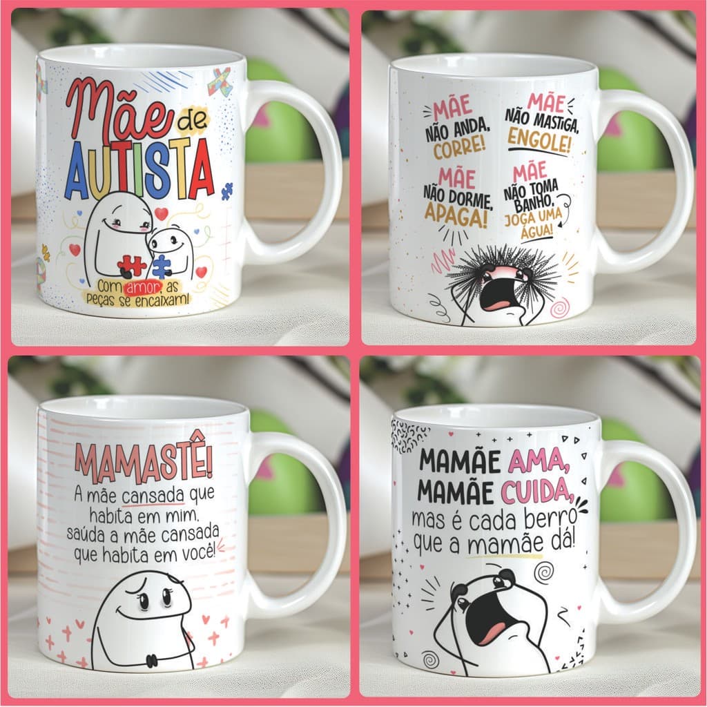 Caneca Dia Das Mães Personalizada - Xícaras de Porcelana com Frases Engraçadas - Canecas Decoradas Divertidas Flork Mãe