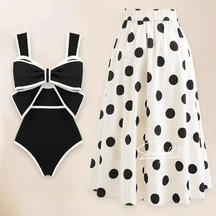 Body Maiô Feminino Mulher uma peça de maiô laço ponto de onda conjunto de biquíni saida de praia