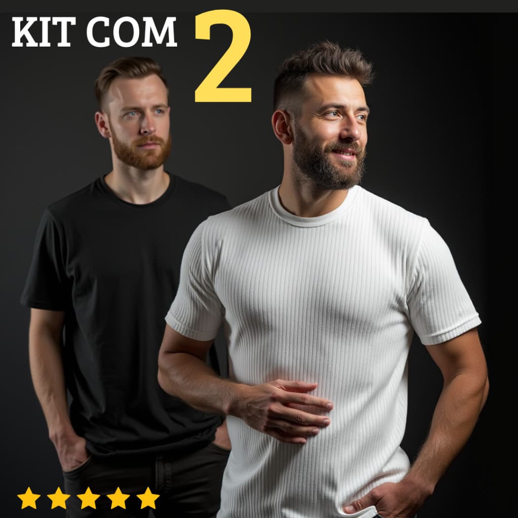Kit 2 Camiseta Camisa Slim Fit Canelada Casual Estilo Americana Importada