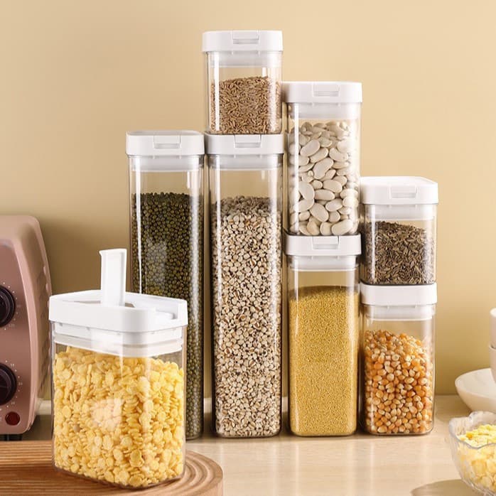 Kit 7 Potes Herméticos Acrílico Conserva Alimentos  Tampa Vedação Organização cosméticos alimentos