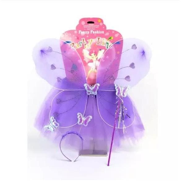 Fantasia Asas de Borboleta Fada Tiara Varinha e Saia Tule Infantil