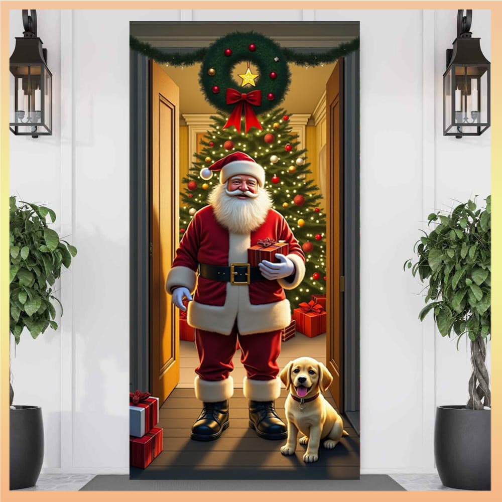 Capa De Porta De Árvore De Natal De Papai Noel-185x90cm Decoração Festiva De Férias Suspensão Versátil Para Entrada E Sa