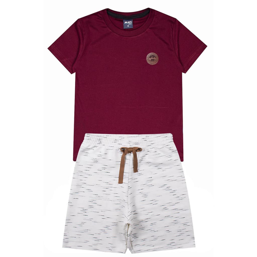 Conjunto Infantil Menino Verão Vinho  Jet  Aplique Circulo - Mafi Kids