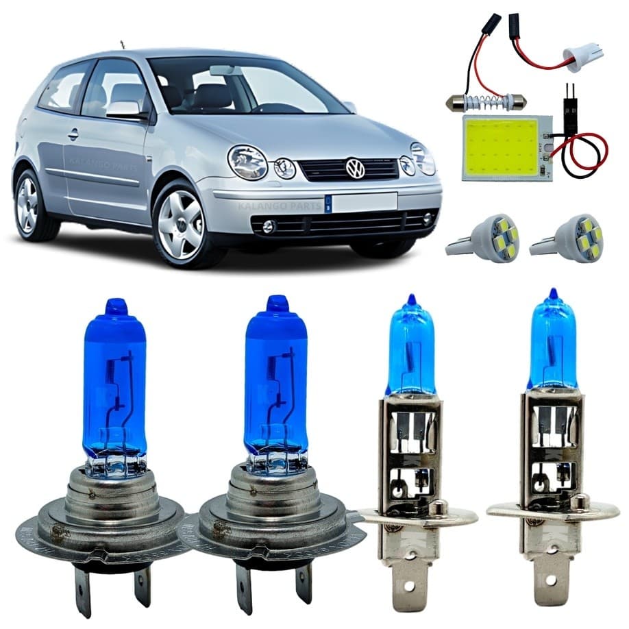Kit Lâmpadas H7 H1 Super Branca 8500K Alto Baixo VW Polo 2001 A 2014 Luz De Teto + Pingo T10 - Lâmpadas de Led