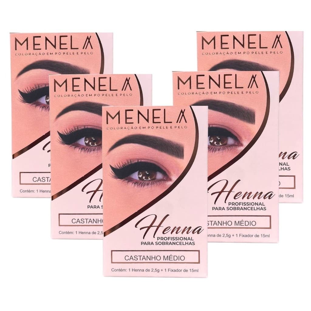 Kit 5 Hennas Castanho Médio Para Design De Sobrancelhas Menela