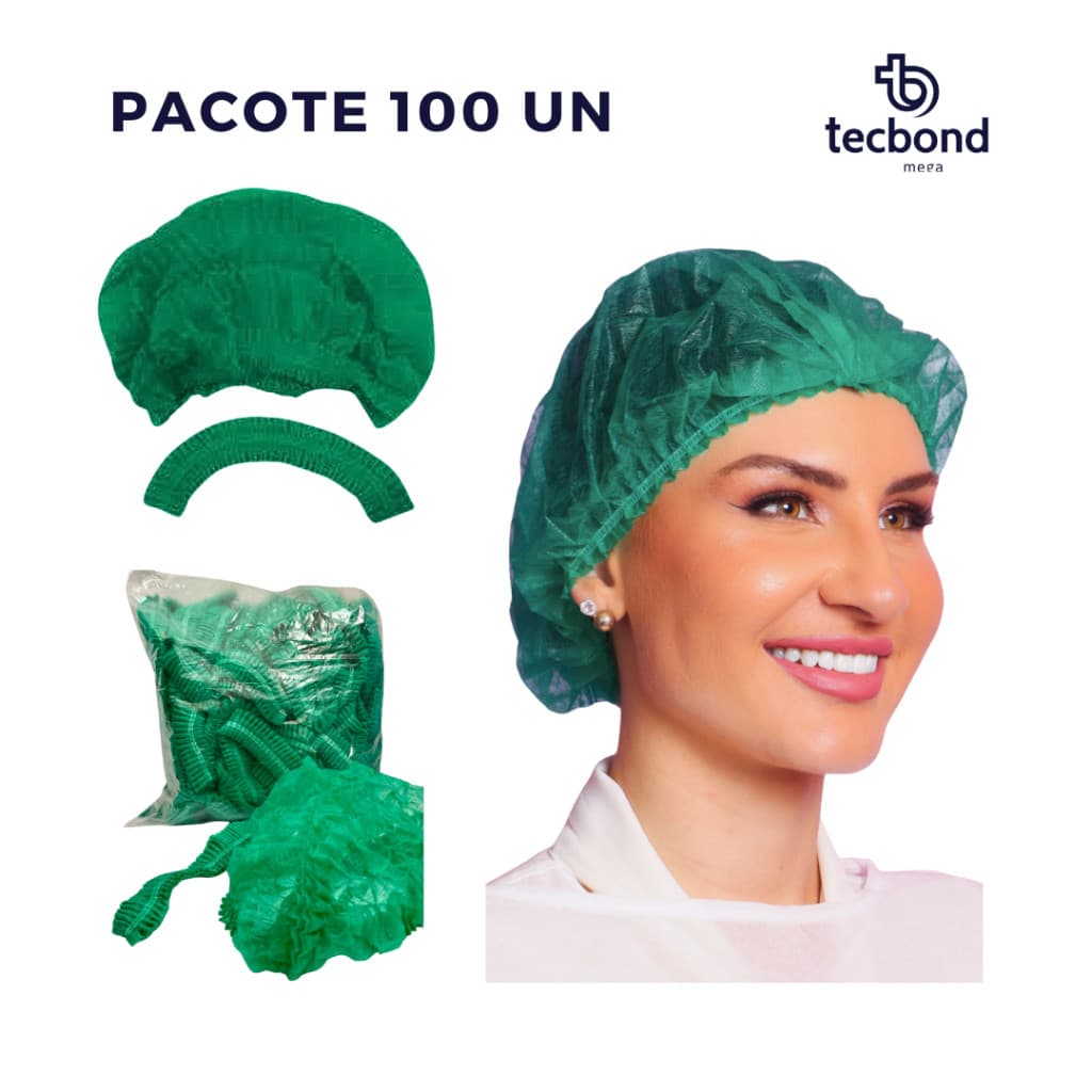 Touca Descatavel em TNT - Cor Verde Pacote 100 UN - c/ Anvisa - Touca De procedimento